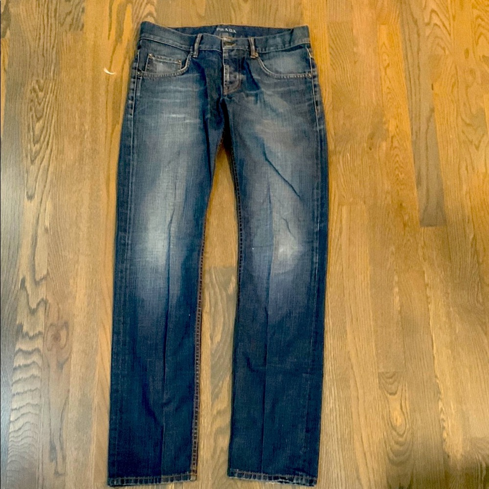 🔥 PRADA Blue Straight-Leg Jeans with Vintage Fading